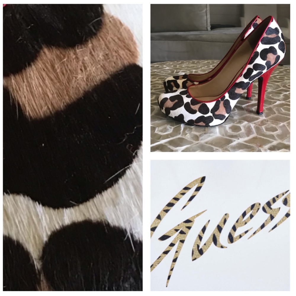 GUESS Geenson leather/cow-hair platform pump